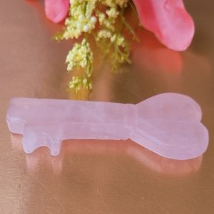 AAA Quality Natural rose quartz heart and key carving.
